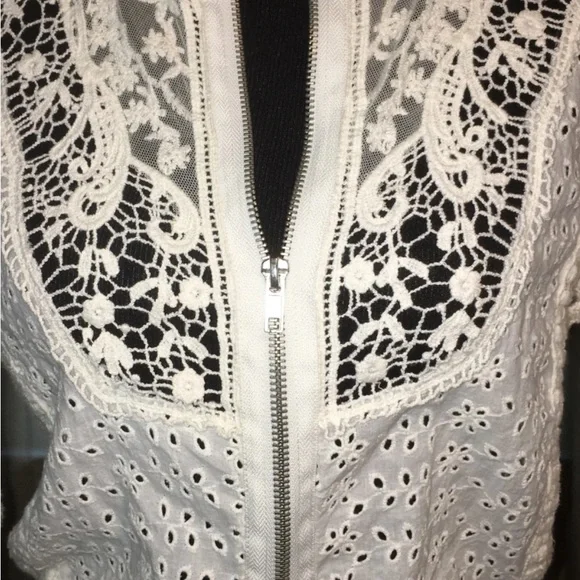 Free People White Lace zipper Crochet Cardigan - Picture 6 of 11
